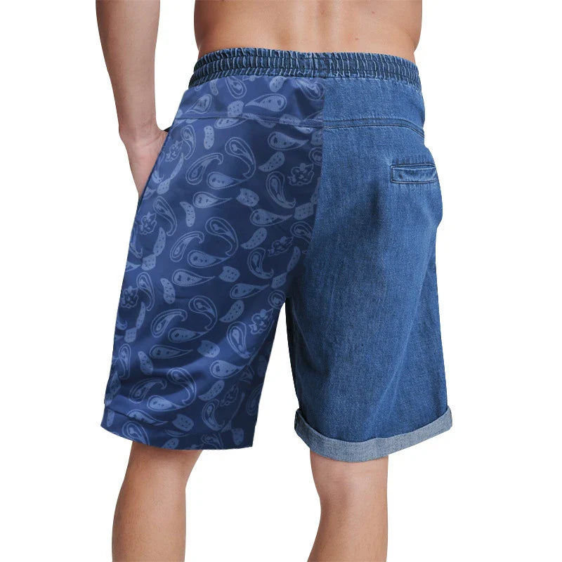 Casual sports shorts for men in a stylish patchwork design, made from soft, breathable cotton for all-day comfort.