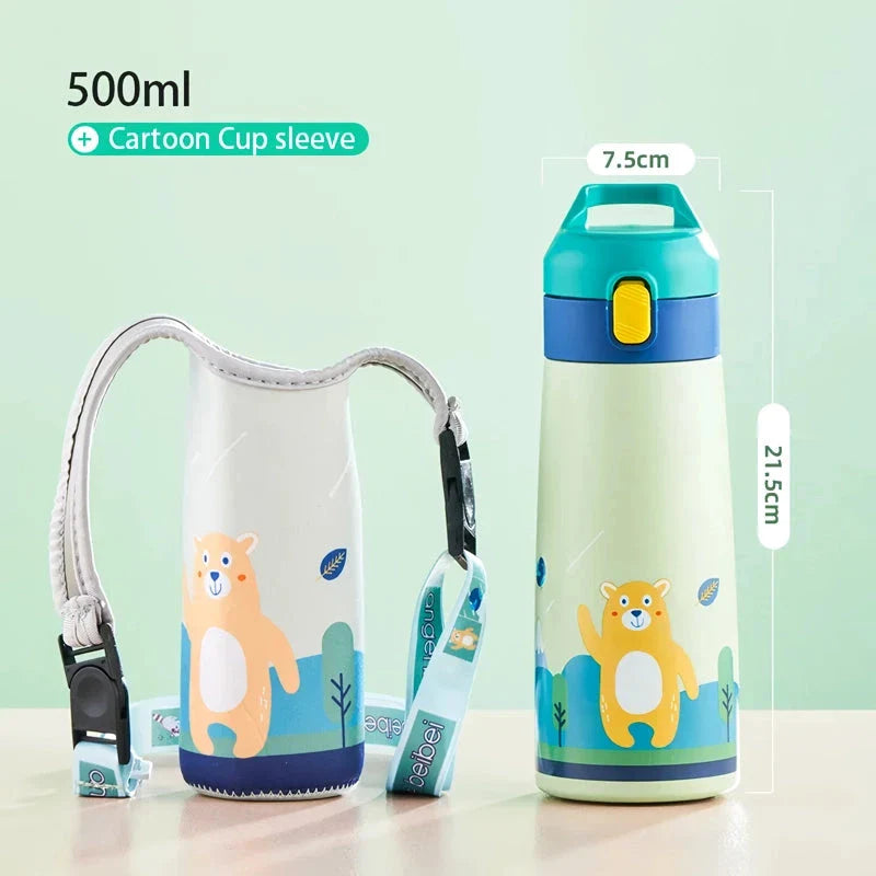 Charming cartoon-themed stainless steel thermal mug with 500ml capacity, perfect for children's hydration needs