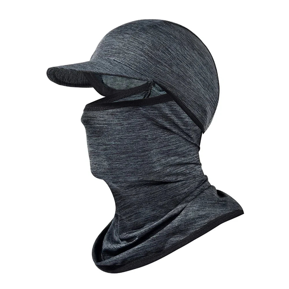 A grey ice silk sun shield hat with an adjustable, breathable design for outdoor activities