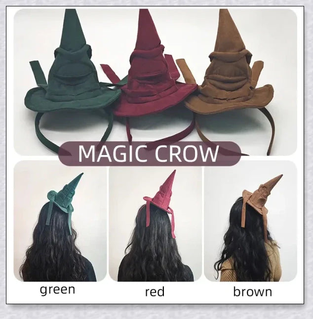 Sortband Halloween Witch Hat Headband in red, green, and brown colours with a unique, handcrafted design
