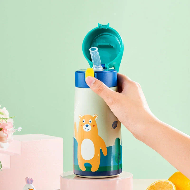 Charming cartoon-themed stainless steel thermal mug with 500ml capacity, perfect for children's hydration needs