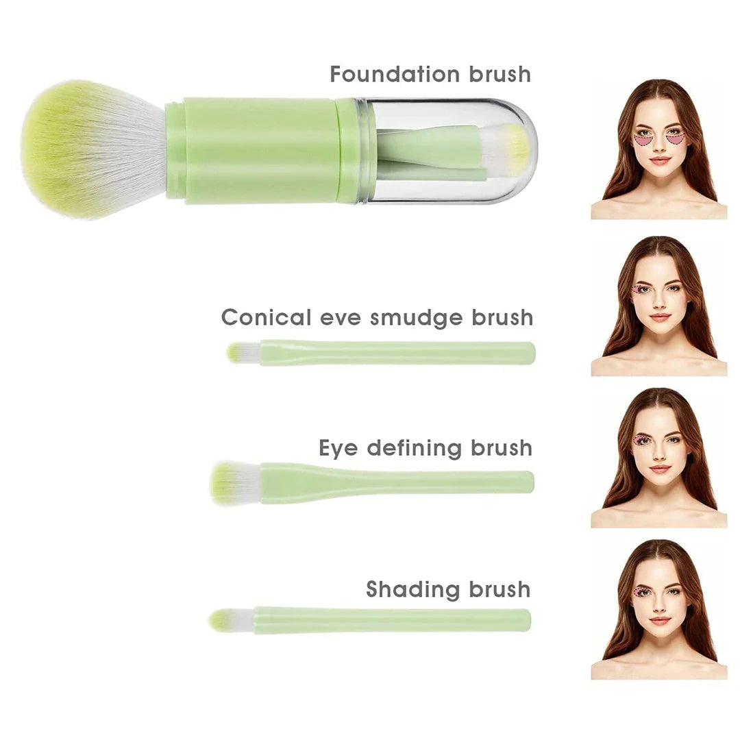 Trendha 4-in-1 Portable Makeup Brush Set with telescopic handles and soft, high-quality bristles