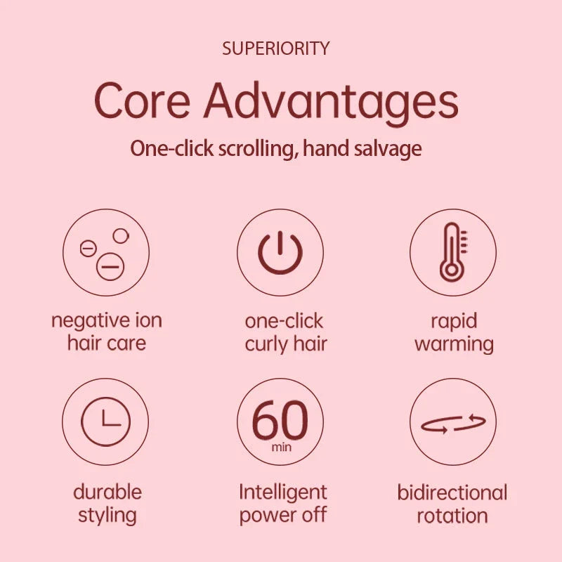Versatile 2-in-1 hair styling tool with ceramic plates, rapid heating, and adjustable temperature controls for effortless curling and straightening.
