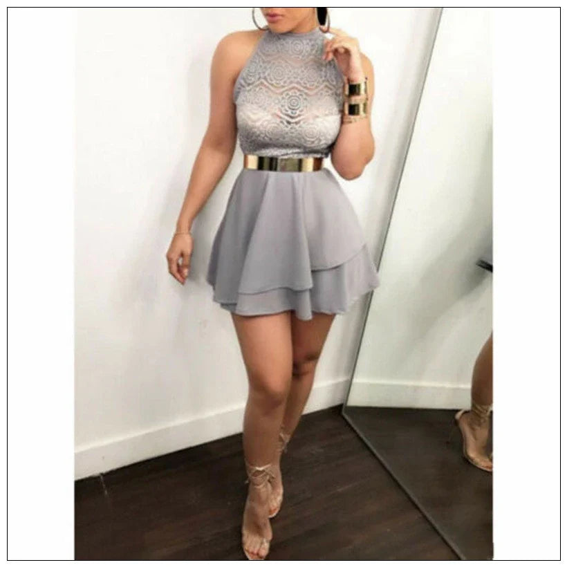 Elegant short mini party dress in black with high neck and A-line silhouette