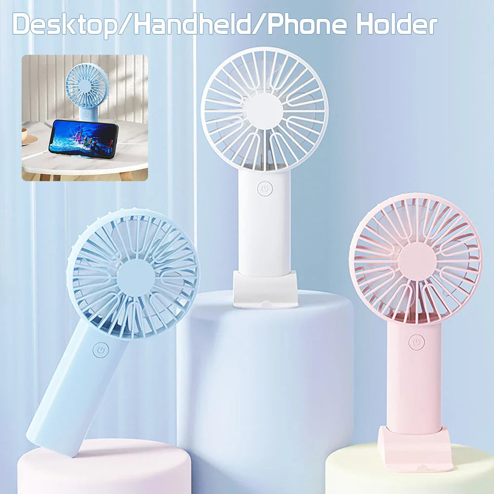 Mini Portable Handheld USB Rechargeable Fan with adjustable wind speeds and long-lasting battery for cooling comfort on the go