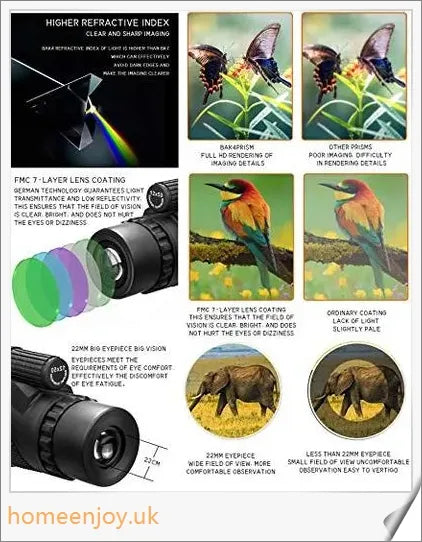 Premium 1000X Zoom Waterproof Monocular Telescope with 52mm Objective Lens and Extendable Tripod for Outdoor Activities