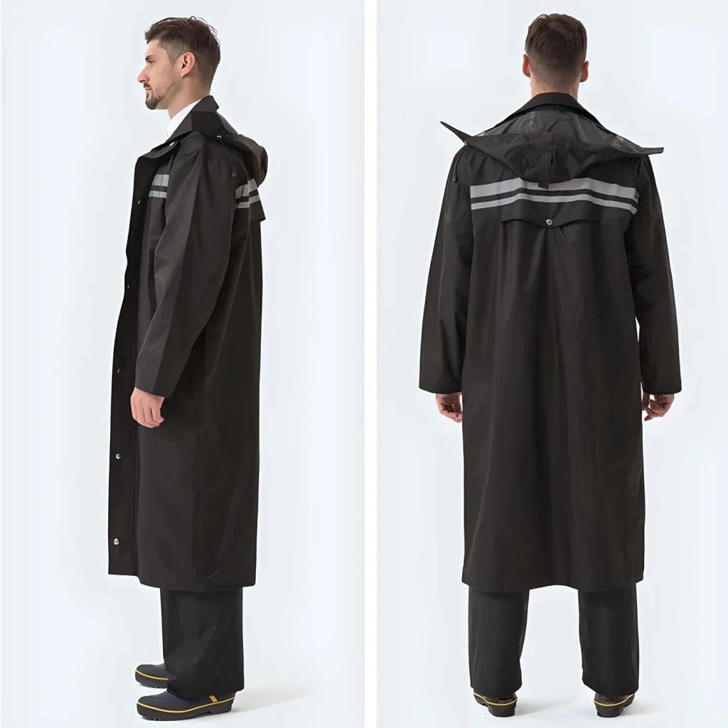 A high-quality men's long waterproof raincoat made from premium Oxford cloth for reliable protection and style during outdoor activities