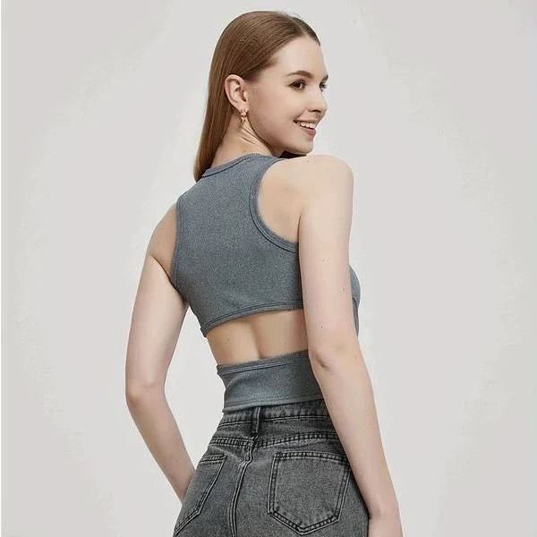 A chic and stylish ribbed knit Y2K tank top in a classic green colour, designed for the fashion-conscious British consumer.