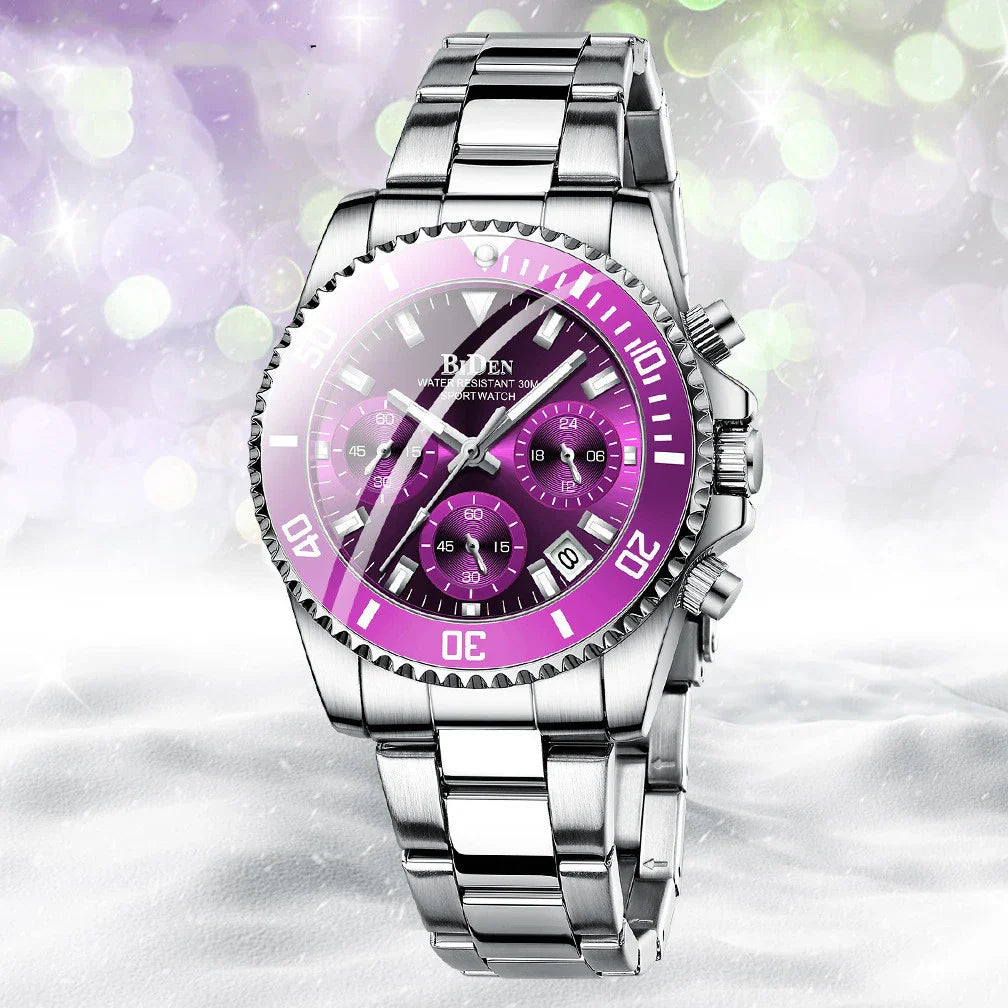 Elegant ladies' fashion watch with multifunctional features like luminous display, calendar, and 24-hour indication for professional use