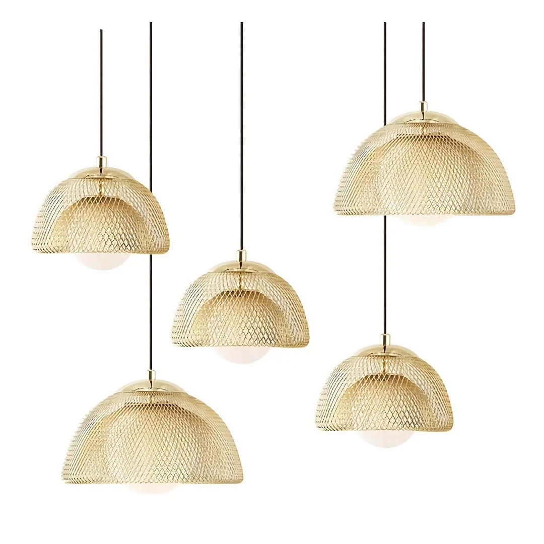 Elegant modern Nordic-inspired copper LED pendant light with a gold lampshade, providing focused illumination for bedrooms, dining rooms, kitchens, and living areas.