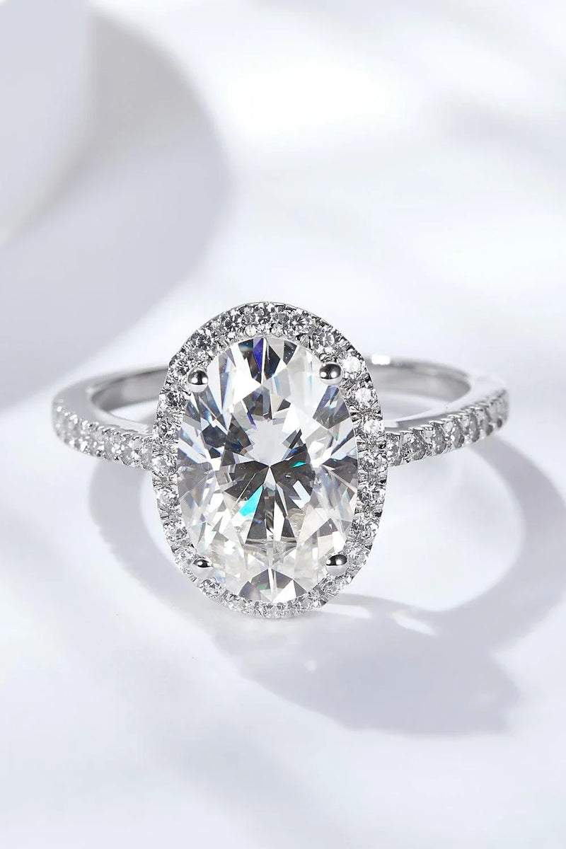 Homeenjoy UK Elegant Moissanite Halo Ring in Polished Sterling Silver