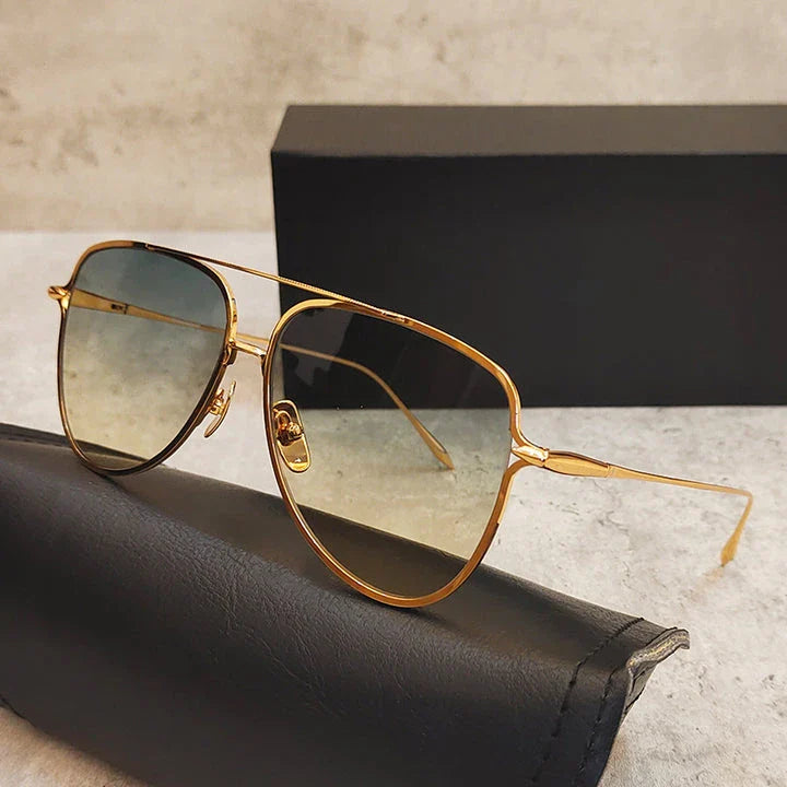 Premium pure titanium frame classic vintage pilot sunglasses with UV400 protection and gold finish
