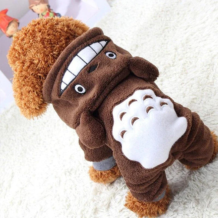Cosy and comfortable fleece jumpsuit for small dogs in a classic brown colour
