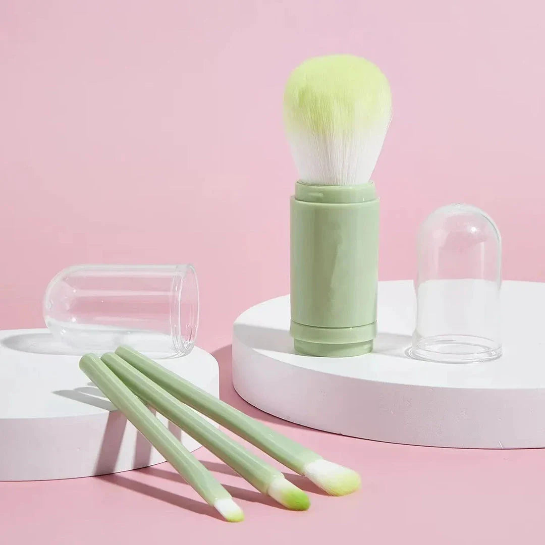 Trendha 4-in-1 Portable Makeup Brush Set with telescopic handles and soft, high-quality bristles