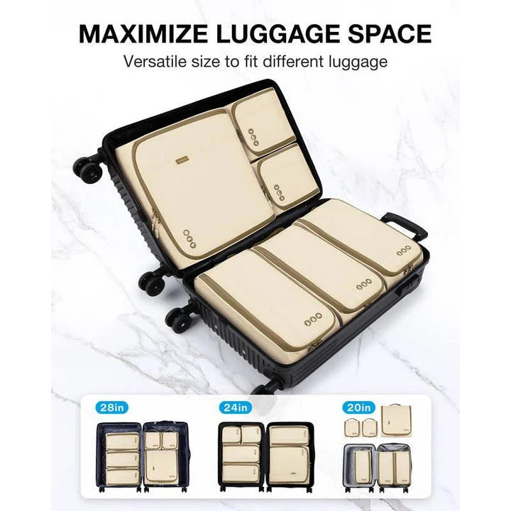 Trendha 6-Piece Travel Organizer Bag Set in Beige with Sturdy Wire Frame and Breathable Mesh Sides
