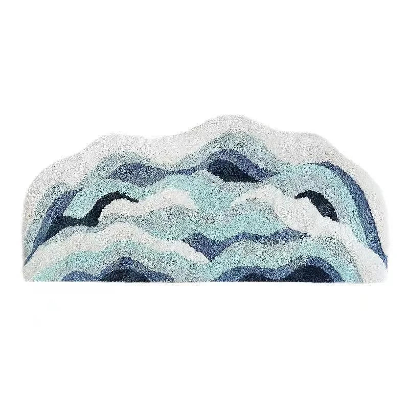 Charming blue waves pattern kids non-slip bedroom rug with soft, cushioned surface and anti-slip backing
