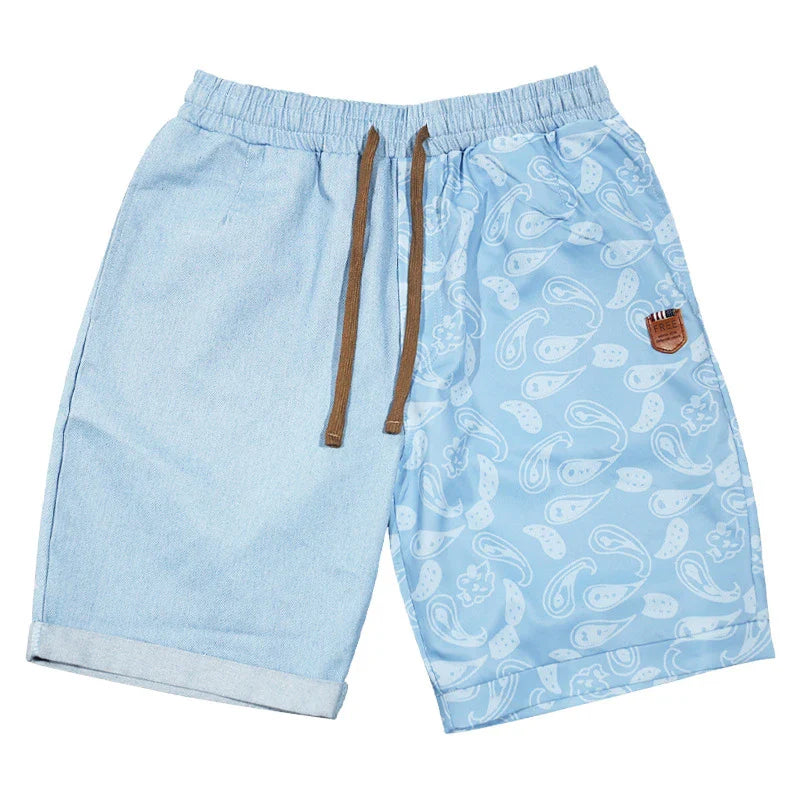 Casual sports shorts for men in a stylish patchwork design, made from soft, breathable cotton for all-day comfort.