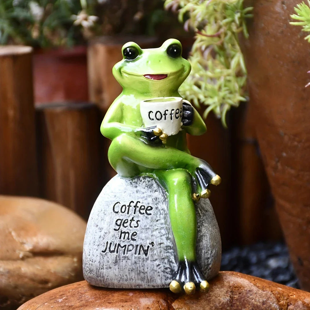 Charming resin frog statue with a playful design, perfect for enhancing the ambience of outdoor spaces
