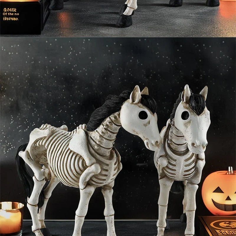 Detailed resin skeleton horse ornament in a spooky Halloween design, perfect for seasonal home decor