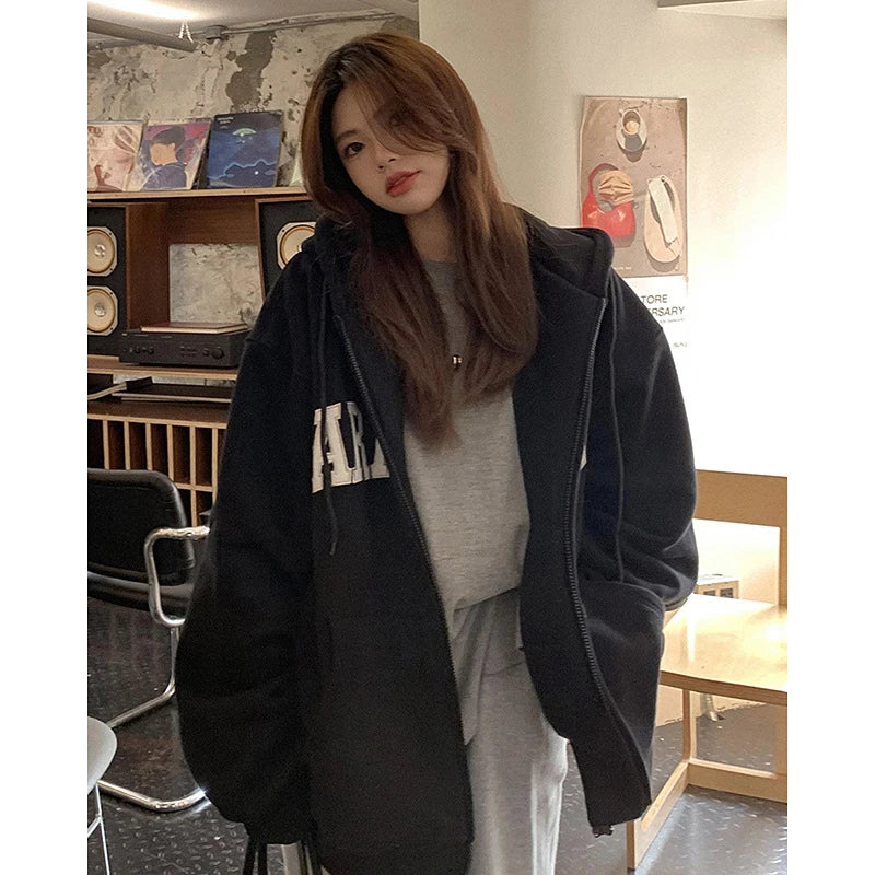 Cosy women's hooded cardigan jumper with plush, thickened fabric for extra warmth and comfort