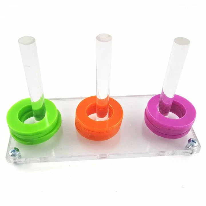 A colourful ring puzzle toy designed to engage and entertain pet birds with its vibrant colours and challenging design.