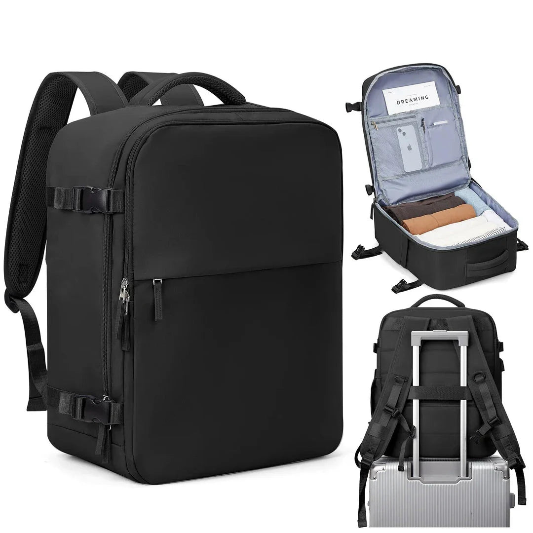 Compact and versatile women's travel backpack with airline-approved dimensions, convertible design, and secure storage for electronics
