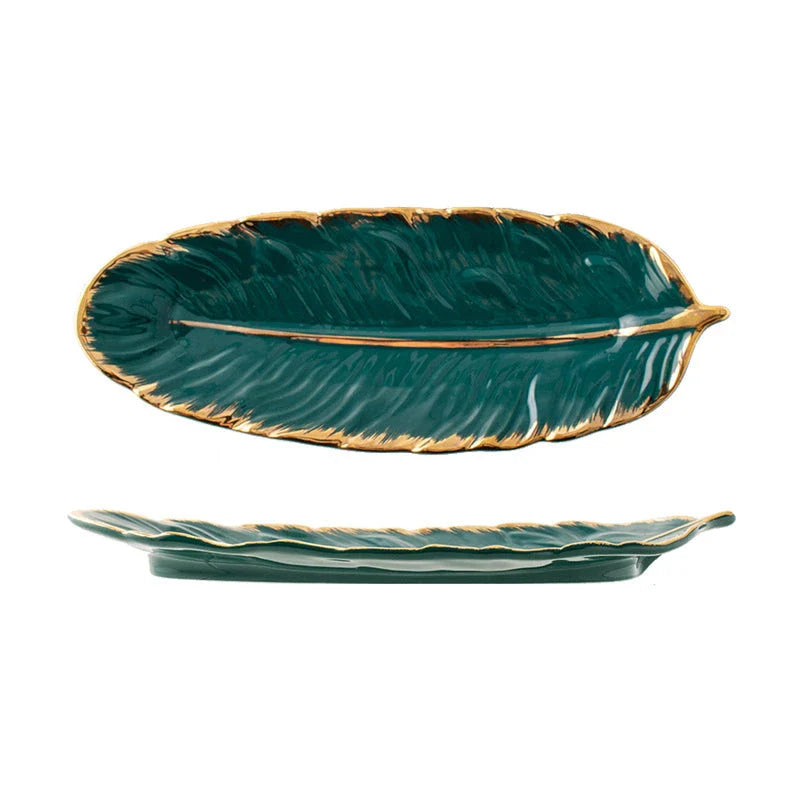 Elegant Nordic Ceramic Storage Tray in white with unique feather-inspired design and hand-painted patterns