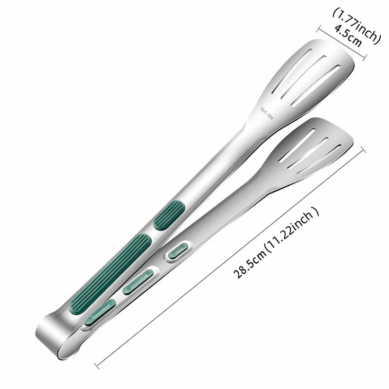 Stainless steel non-slip food tongs for cooking, serving, and handling hot dishes in the kitchen
