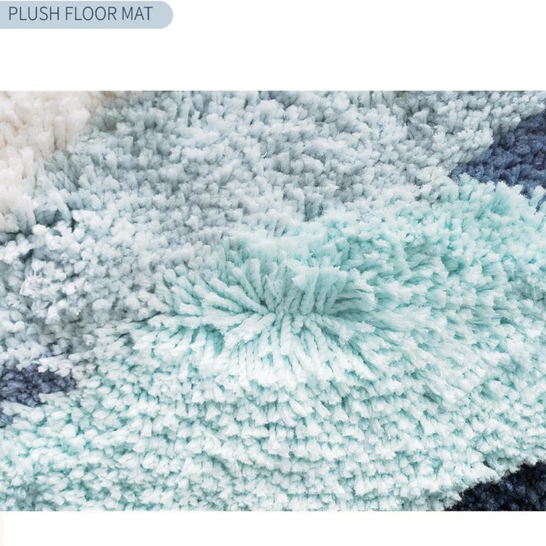 Charming blue waves pattern kids non-slip bedroom rug with soft, cushioned surface and anti-slip backing