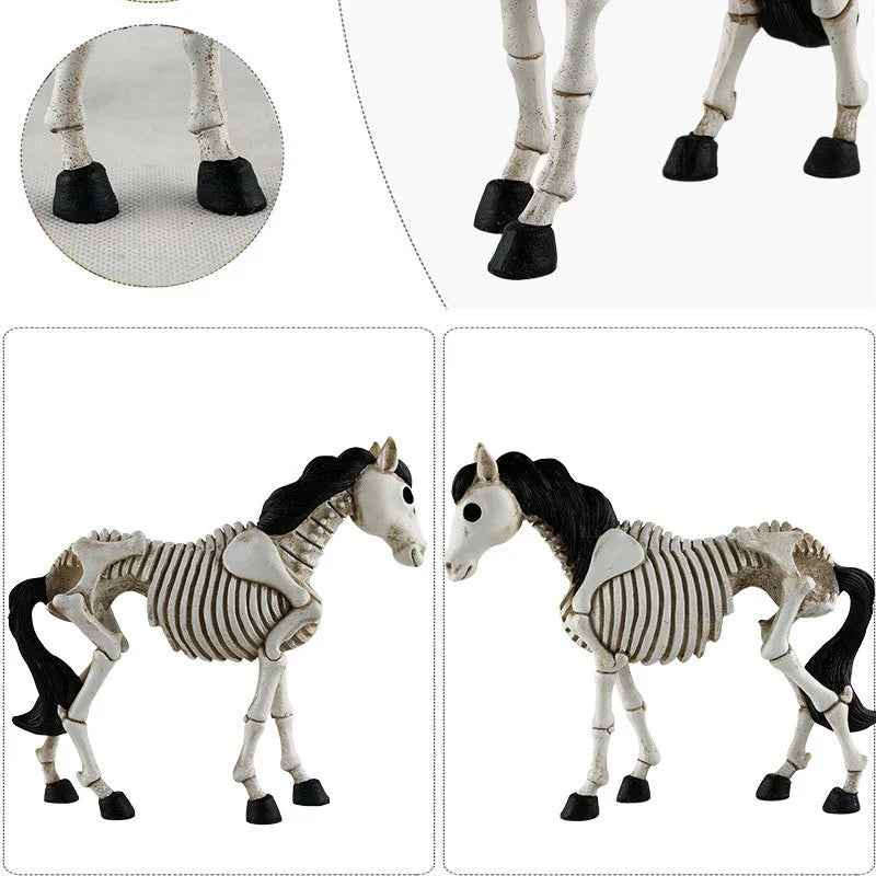 Detailed resin skeleton horse ornament in a spooky Halloween design, perfect for seasonal home decor