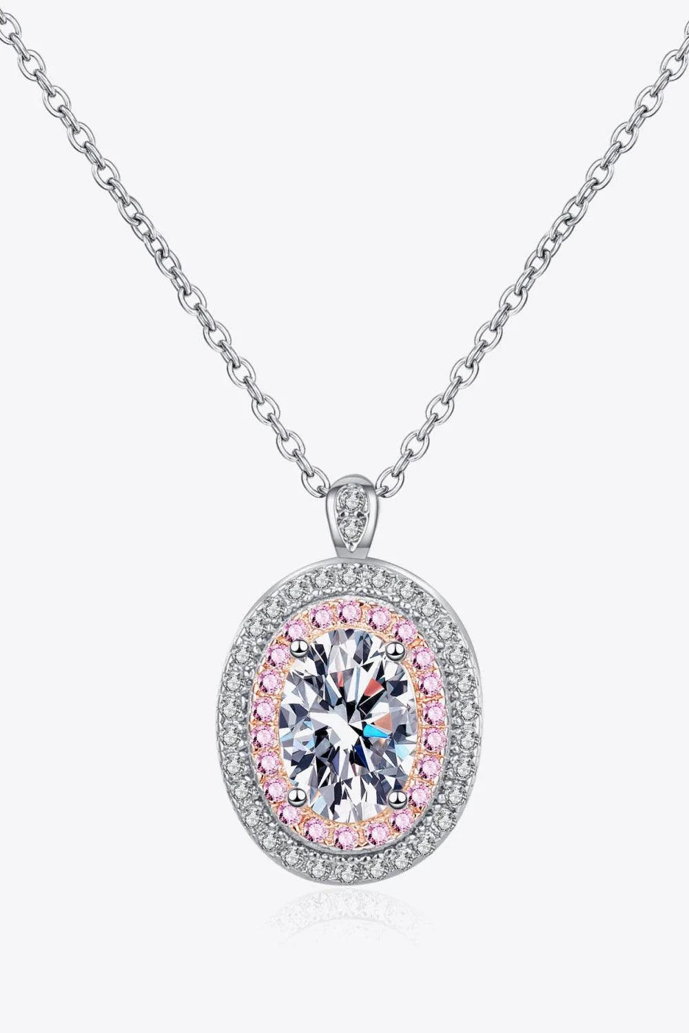 Elegant 1 Carat Moissanite Pendant Necklace in Rhodium-Plated 925 Sterling Silver with Geometric Design and Shimmering Zircon Accents