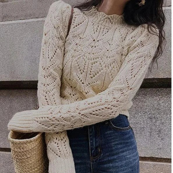 Cosy crochet air conditioning jumper made from premium wool with a unique hollow-out design for breathability