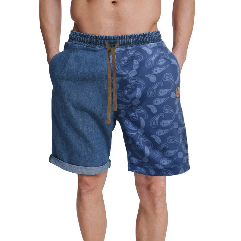 Casual sports shorts for men in a stylish patchwork design, made from soft, breathable cotton for all-day comfort.