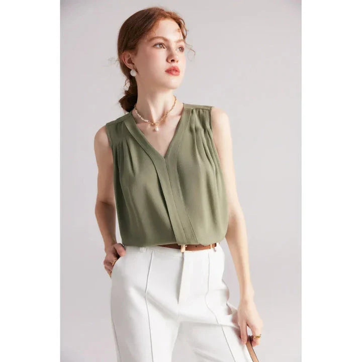 Elegant sleeveless silk blouse in various colours for summer fashion