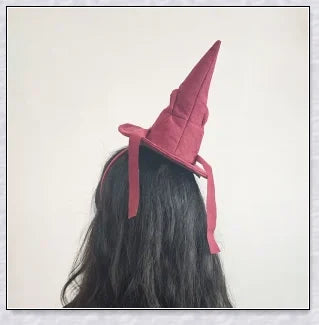 Sortband Halloween Witch Hat Headband in red, green, and brown colours with a unique, handcrafted design