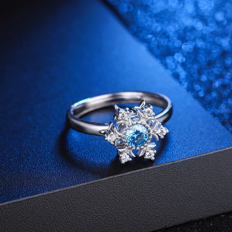 Elegant Snowflake Sterling Silver Ring with Genuine Sapphire Accent