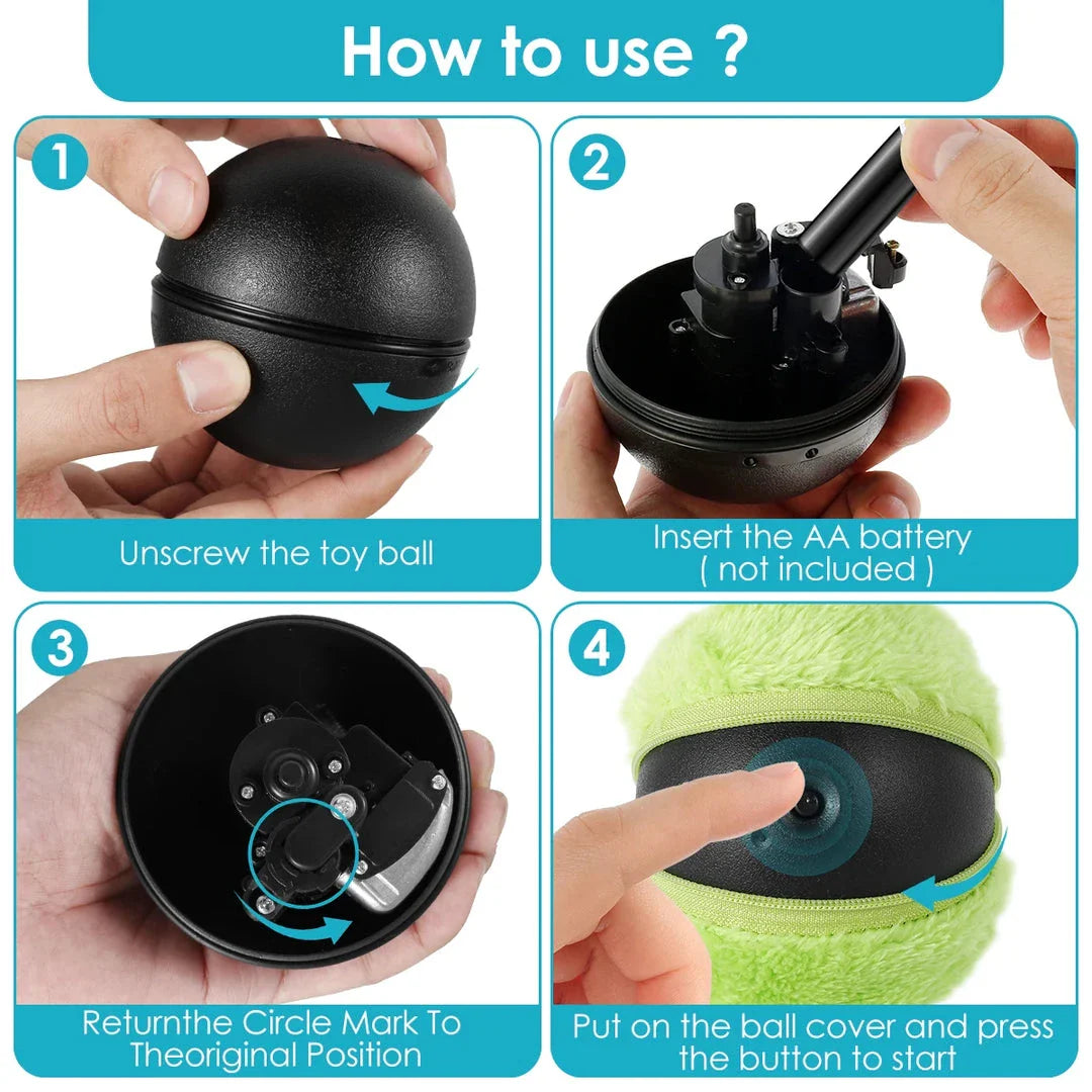 Vibrant, multi-coloured electric pet balls that automatically roll to stimulate pets' natural hunting instincts and help clean floors