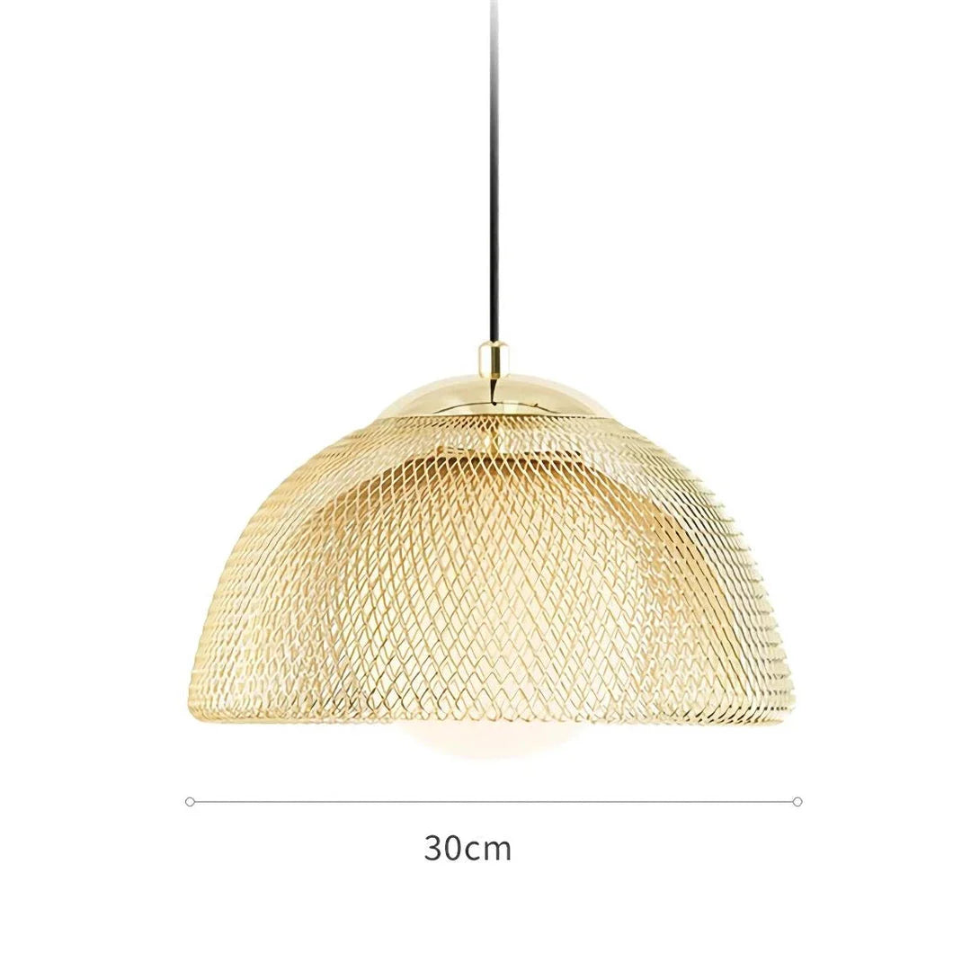 Elegant modern Nordic-inspired copper LED pendant light with a gold lampshade, providing focused illumination for bedrooms, dining rooms, kitchens, and living areas.