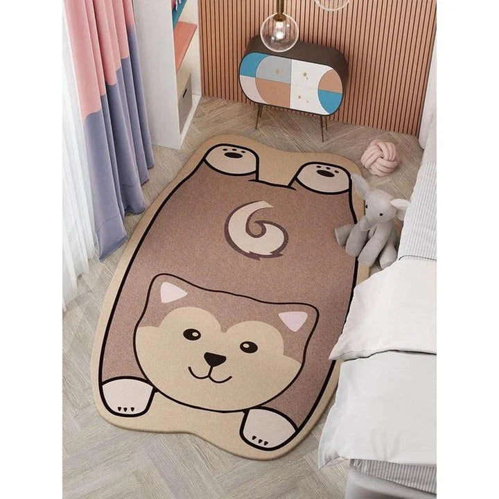 Charming animal-themed decorative rugs in various designs, including cats, foxes, lions, dogs, bunnies, wolves, and bears, adding a touch of whimsy and warmth to living rooms, bedrooms, and other cosy spaces.