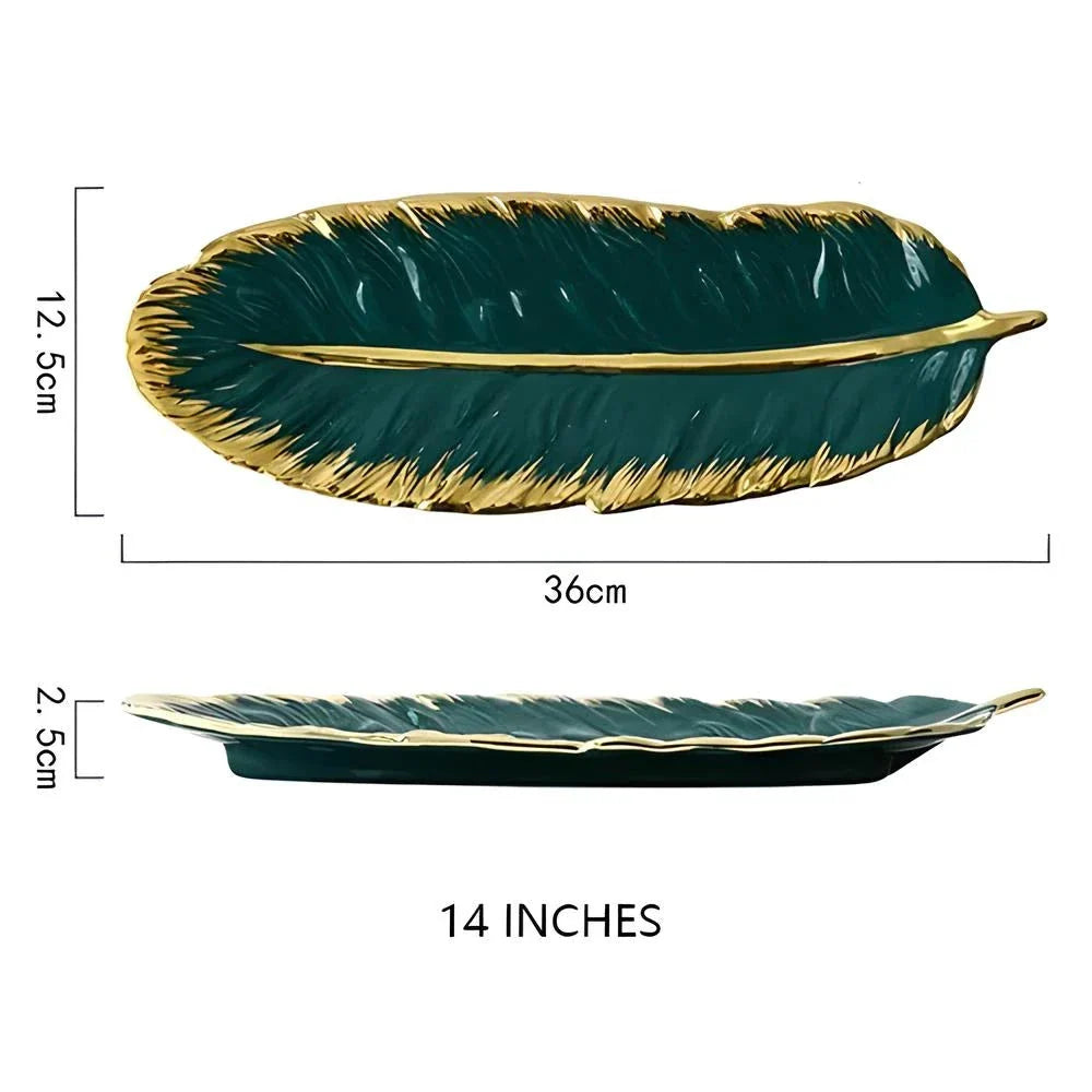 Elegant Nordic Ceramic Storage Tray in white with unique feather-inspired design and hand-painted patterns