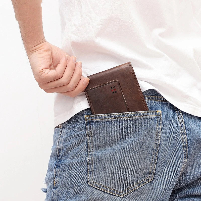Premium cowhide leather clutch wallet with multiple card slots and compartments for organised storage