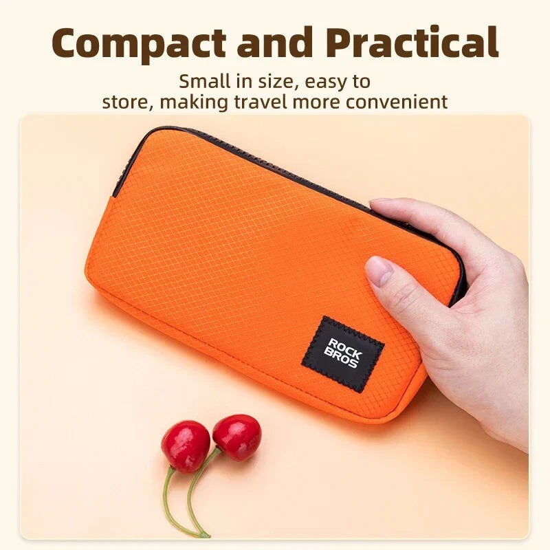 Compact cycling wallet in turquoise colour with zipper closure and compartments for storing phone, coins, and other small items