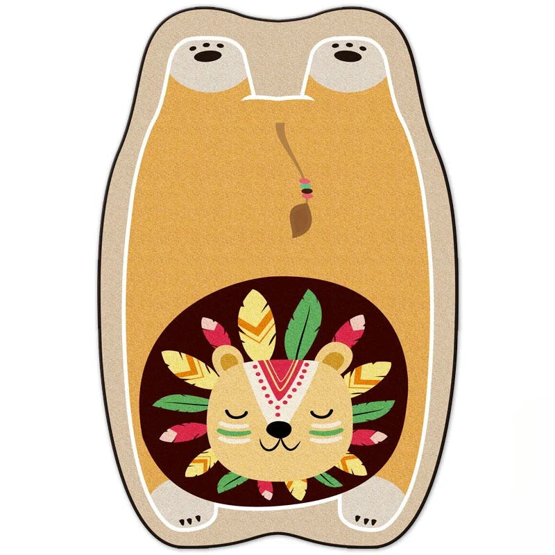Charming animal-themed decorative rugs in various designs, including cats, foxes, lions, dogs, bunnies, wolves, and bears, adding a touch of whimsy and warmth to living rooms, bedrooms, and other cosy spaces.