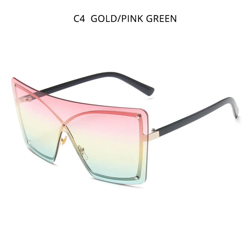 Stylish oversized flat top sunglasses with a rimless design, providing UV protection and a comfortable fit for the modern British woman