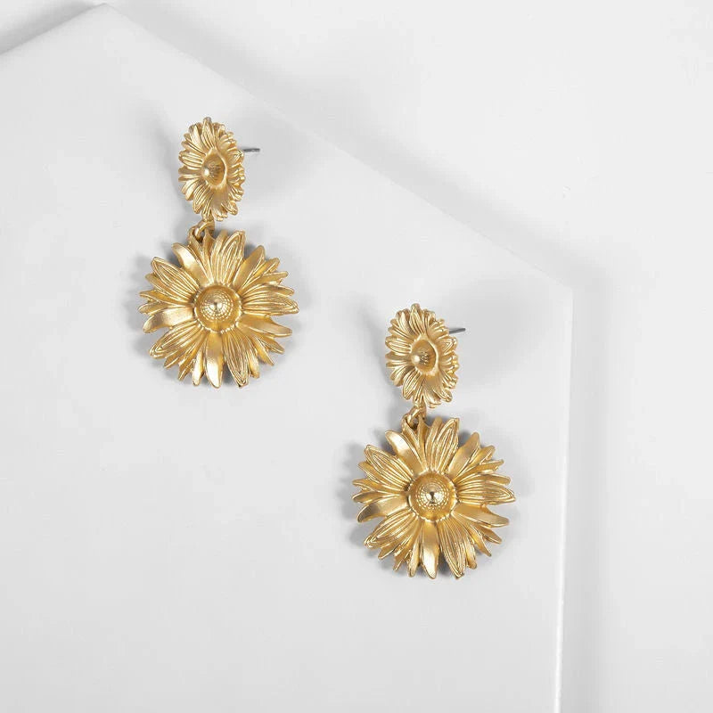 Golden Chrysanthemum Flower Drop Earrings for Women - Elegant Party Dangle Jewellery
