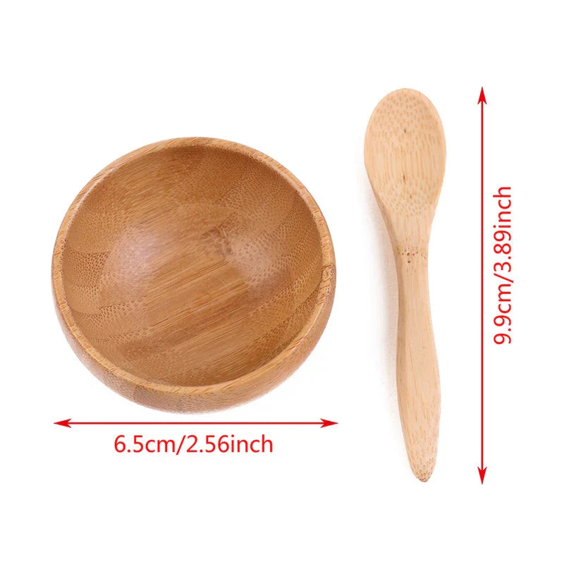 Elegant wooden facial mask bowl and spoon set for mixing and applying skincare products