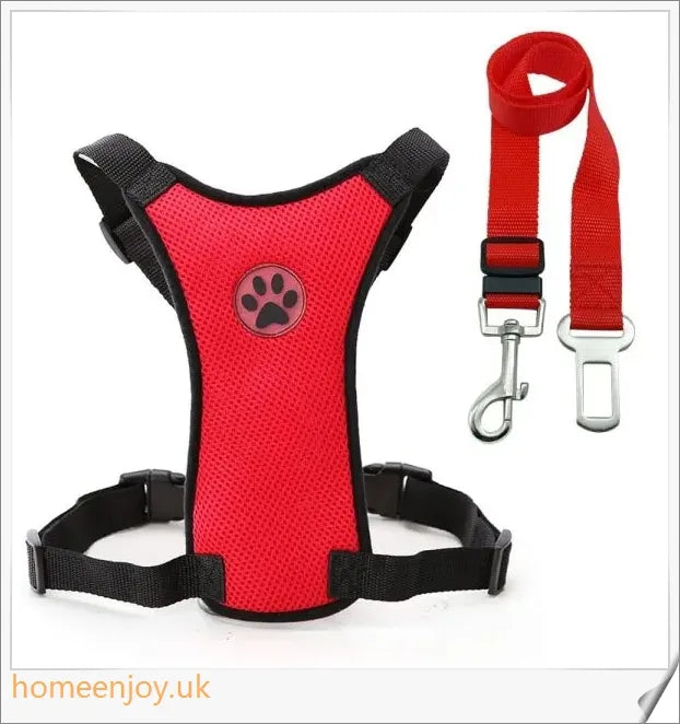 Durable dog safety harness and car seat belt set in 3 colours and 4 sizes for optimal comfort and fit