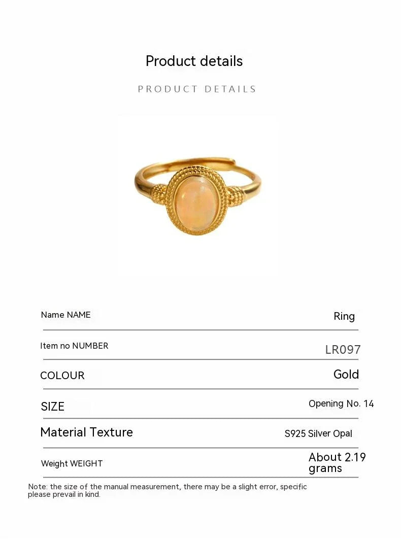Elegant S925 sterling silver ring with a natural opal gemstone in a geometric design