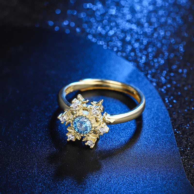 Elegant Snowflake Sterling Silver Ring with Genuine Sapphire Accent