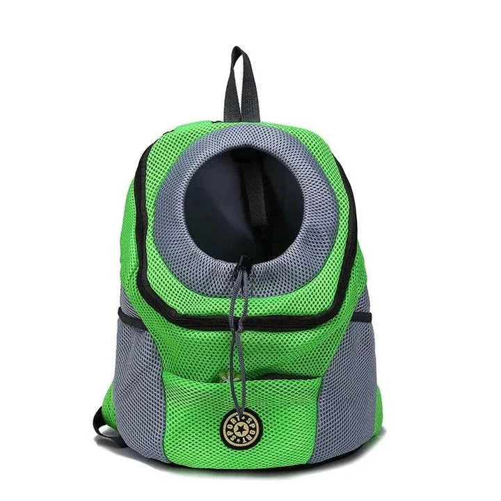 Compact dog carrier backpack made of durable nylon with a convenient front hole for small dogs to poke their head out
